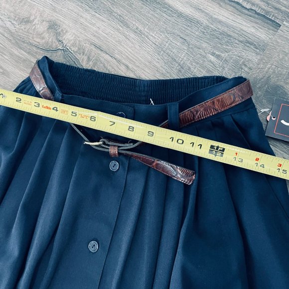 Jara Vintage dark blue Long Pencil Skirt brown Buckle Snakeskin Print Belt M/L - Picture 9 of 11